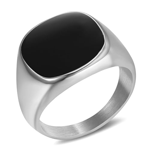 BOBIJOO JEWELRY - Bague Chevalière Cabochon Homme Femme Acier Inoxydable 316L Argenté Noir Email - 19,1 (9 US) von BOBIJOO JEWELRY