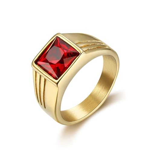 BOBIJOO JEWELRY - Bague Chevalière Discrète Homme Gitan Forme Carré Acier Doré Or Fin Plaqué Rubis - 22,6 (13 US) von BOBIJOO JEWELRY