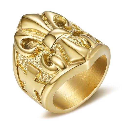 BOBIJOO JEWELRY - Bague Chevalière Fleur de LYS Doré Or Plaqué Croix Malte Anneau Templier Acier Inoxydable 316L Lis - 21,6 (12 US) von BOBIJOO JEWELRY