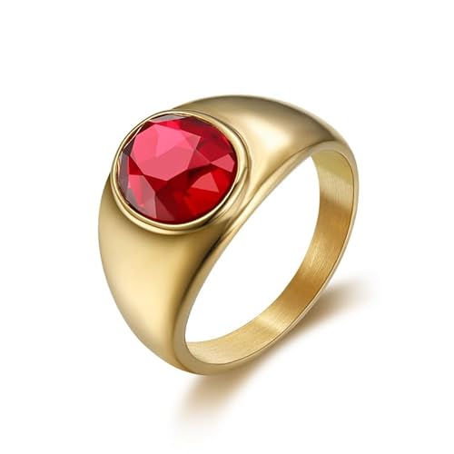 BOBIJOO JEWELRY - Bague Chevalière Gipsy Discrète Homme Femme Ovale Acier Doré Or Fin Plaqué Rubis - 16,9 (6 US) von BOBIJOO JEWELRY