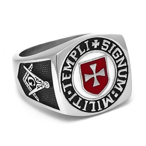 BOBIJOO JEWELRY - Bague Chevalière Homme Franc-Maçon Templier Croix Rouge Templi Signum Militi Acier Inoxydable 316l - 17,8 (7 US) von BOBIJOO JEWELRY