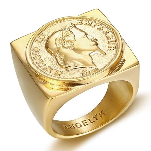 BOBIJOO JEWELRY - Bague Chevalière Homme Napoléon III Carré Pleine Acier Inox 316L Plaqué Doré Or Louis - 23,2 (14 US) von BOBIJOO JEWELRY