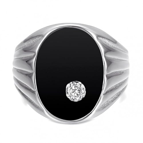BOBIJOO JEWELRY - Bague Chevalière Homme Ovale Onyx Noir Diamant 20mm Acier inoxydable Argent - 22,6 (13 US) von BOBIJOO JEWELRY