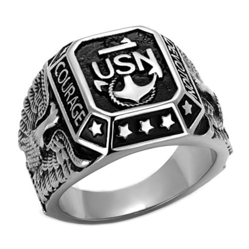 BOBIJOO JEWELRY - Bague Chevalière Homme USN Navy Emblème Militaire Armée Courage Dévotion Acier 316L - 21 (11 US) von BOBIJOO JEWELRY