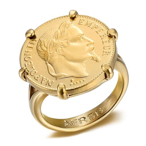 BOBIJOO JEWELRY - Bague Chevalière Napoléon Serti 6 Griffes Plaqué Pièce 20 Francs Doré Or Louis Femme Homme Acier Inoxydable - 17,8 (7 US) von BOBIJOO JEWELRY
