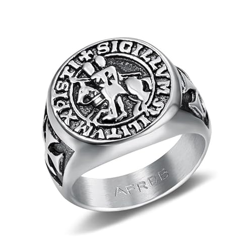 BOBIJOO JEWELRY - Bague Chevalière Sceau Templier Christ Croix Sigillum Militum Xpisti Acier Argenté Noir - 19,1 (9 US) von BOBIJOO JEWELRY