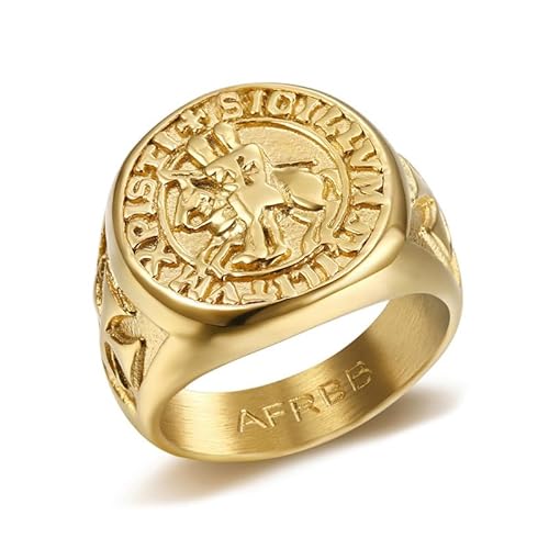BOBIJOO JEWELRY - Bague Chevalière Sceau Templier Christ Croix Sigillum Militum Xpisti Acier Or Doré Plaqué - 20,1 (10 US) von BOBIJOO JEWELRY