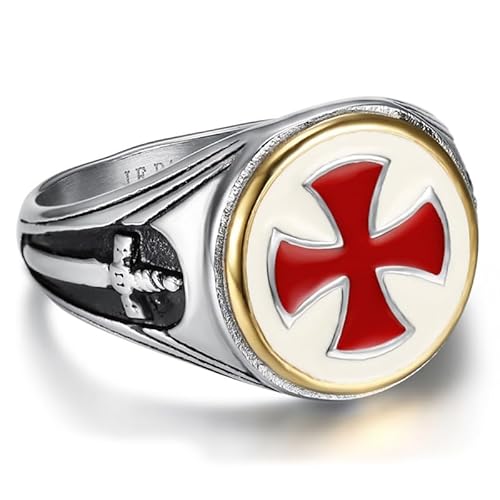 BOBIJOO JEWELRY - Bague Chevalière Templier Homme Acier inoxydable Argent Email Or Croix Rouge épée 16mm - 22,6 (13 US) von BOBIJOO JEWELRY