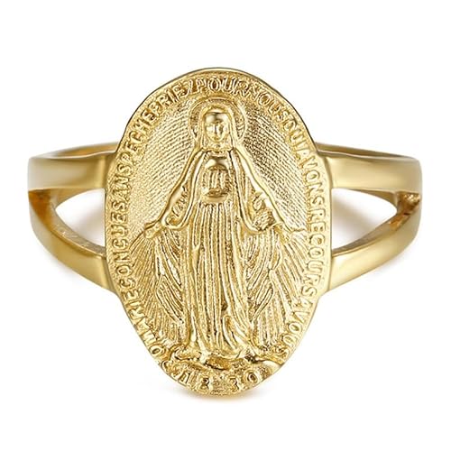BOBIJOO JEWELRY - Bague Chevalière Vierge Marie Médaille Miraculeuse 1830 Acier INOX 316L Or Doré Plaqué - 17,8 (7 US) von BOBIJOO JEWELRY