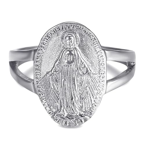 BOBIJOO JEWELRY - Bague Chevalière Vierge Marie Médaille Miraculeuse 1830 Acier Inox 316L Argenté - 18,5 (8 US) von BOBIJOO JEWELRY