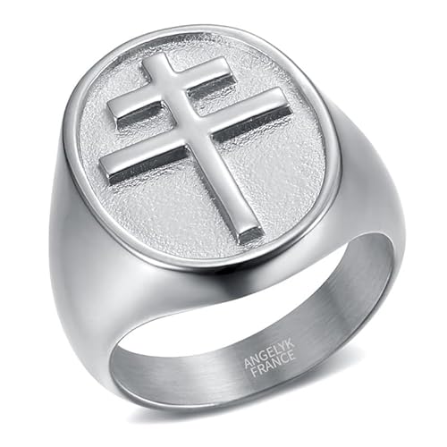 BOBIJOO JEWELRY - Bague Homme Chevalière Croix de Lorraine Anjou Patriarcale Acier inoxydable Argent - 19,1 (9 US) von BOBIJOO JEWELRY