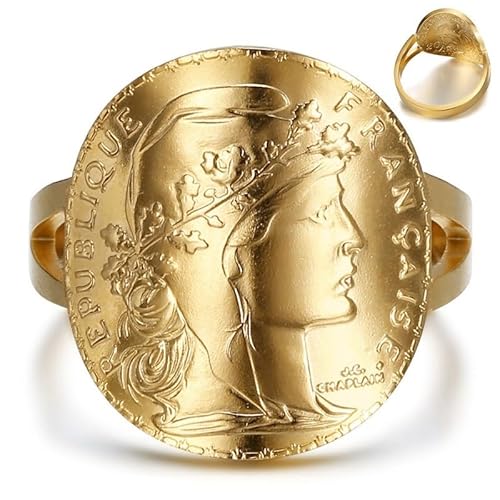 BOBIJOO JEWELRY - Bague Marianne cintrée Napoléon Chevalière Femme Acier inoxydable Plaqué Doré Or - 18,5 (8 US) von BOBIJOO JEWELRY