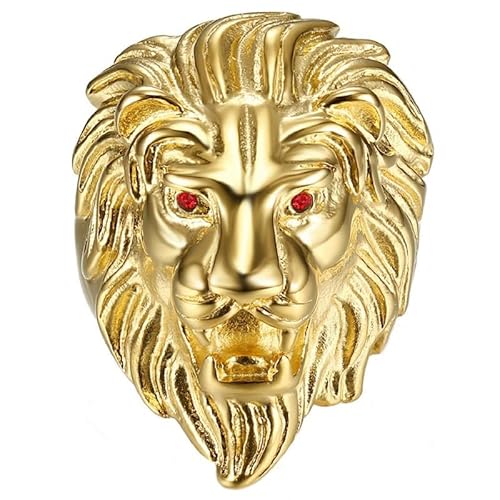 BOBIJOO JEWELRY - Bague Tête de Lion Homme Yeux Faux Rubis Rouge Acier Inoxydable Plaqué Doré Or - 21 (11 US) von BOBIJOO JEWELRY