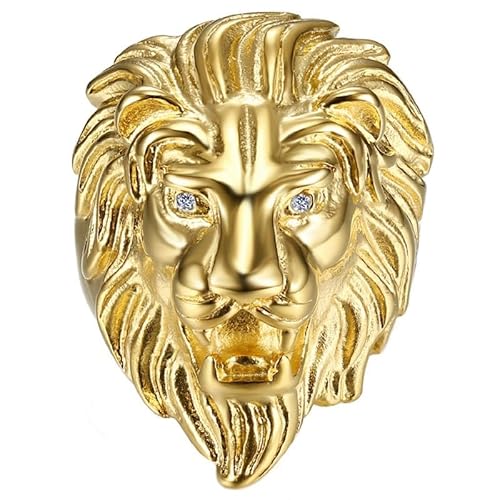 BOBIJOO JEWELRY - Bague Tête de Lion Homme Yeux faux diamants Acier Inoxydable Plaqué Doré Or - 21,6 (12 US) von BOBIJOO JEWELRY