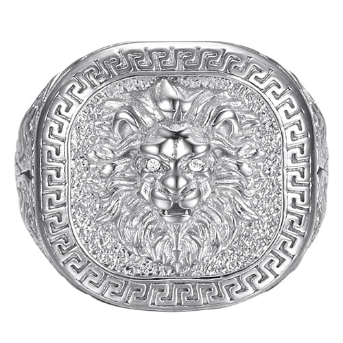 BOBIJOO JEWELRY - Bague Tête de Lion clé Grecque Acier inoxydable Plein Argenté Diamant - 22,6 (13 US) von BOBIJOO JEWELRY