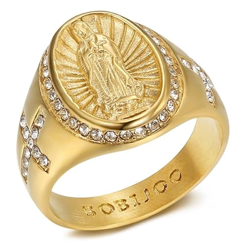 BOBIJOO JEWELRY - Bague Vierge Marie Saint Sara Chevalière Homme Femme Croix Acier inoxydable Or - 17,8 (7 US) von BOBIJOO JEWELRY