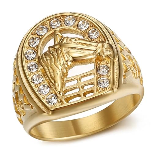 BOBIJOO JEWELRY - Bague fer à Cheval Tête Chevalière Elvis Camargue Gitan Acier inoxydable Or Doré Plaqué - 17,8 (7 US) von BOBIJOO JEWELRY