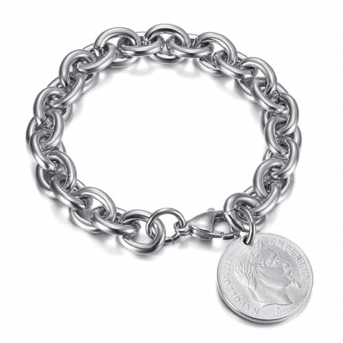 BOBIJOO JEWELRY - Bracelet Charm Femme Maillon Alterné Napoléon Louis Or Acier Inoxydable Argenté von BOBIJOO JEWELRY