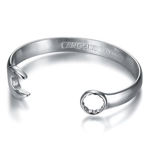 BOBIJOO JEWELRY - Bracelet clé Plate Homme Femme Acier Inoxydable 316l Argent Biker Mécanicien 3 Tailles - Edelstahl - 58mm von BOBIJOO JEWELRY