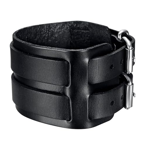 BOBIJOO JEWELRY - Bracelet de Force Noir ou Marron au choix Homme Cuir vachette véritable Acier Double Ceinture - (Farbe) schwarz von BOBIJOO JEWELRY