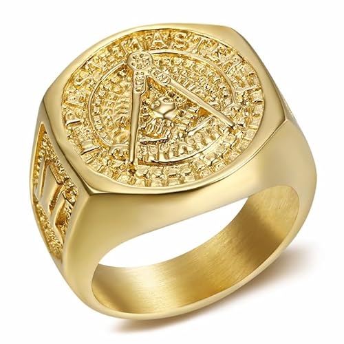 BOBIJOO JEWELRY - Chevaliere Bague Acier INOX Doré Or Fin Franc-Maconnerie Homme Equerre Compas G - 23,9 (15 US) von BOBIJOO JEWELRY