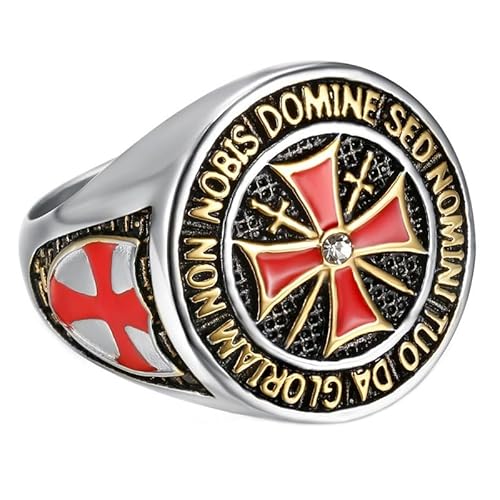 BOBIJOO JEWELRY - Chevalière Bague Anneau Homme Chevalier Templier Argent Or Plaqué Acier 316L Croix Rouge Email Diamant Trésor - 22,6 (13 US) von BOBIJOO JEWELRY
