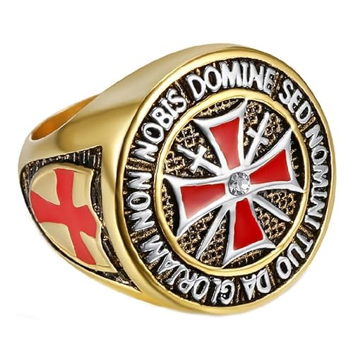 BOBIJOO JEWELRY - Chevalière Bague Anneau Homme Chevalier Templier Or Doré Argent Acier 316L Plaqué Croix Rouge Email - 21,6 (12 US) von BOBIJOO JEWELRY