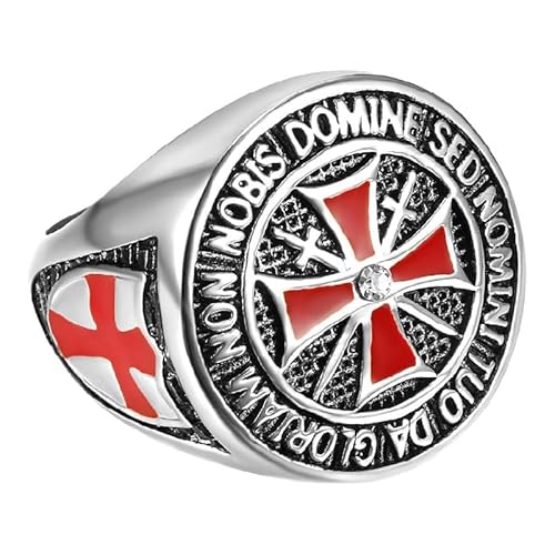 BOBIJOO JEWELRY - Chevalière Bague Anneau Homme Chevalier Templier Tout Argenté Croix Rouge Email Diamant Trésor - 22,6 (13 US) von BOBIJOO JEWELRY