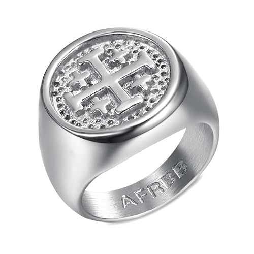 BOBIJOO JEWELRY - Chevalière Bague Croix de Jérusalem Acier Inoxydable Argent Templier - 19,1 (9 US) von BOBIJOO JEWELRY