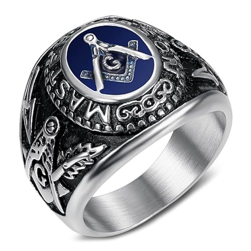 BOBIJOO JEWELRY - Chevalière Bague Maître Franc-Maçon Homme Acier inoxydable Argenté, Noir et Bleu - 17,8 (7 US) von BOBIJOO JEWELRY