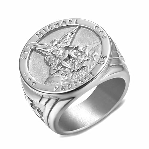 BOBIJOO JEWELRY - Chevalière Bague Homme Archange saint Michel Protection Acier 316L Argenté - 17,8 (7 US) von BOBIJOO JEWELRY