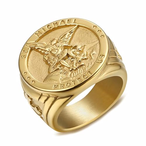 BOBIJOO JEWELRY - Chevalière Bague Homme Archange saint Michel Protection Acier Doré Or Plaqué - 21,6 (12 US) von BOBIJOO JEWELRY