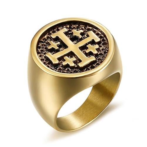 BOBIJOO JEWELRY - Chevalière Bague Homme Templier Croix Potancée Ordre Temple Jerusalem Acier Or Plaqué - 21,6 (12 US) von BOBIJOO JEWELRY