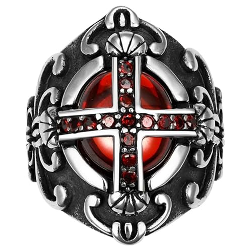 BOBIJOO JEWELRY - Grosse Chevalière Bague Croix Templier Royaliste Faux Rubis Rouge Gothique Pape - 19,1 (9 US) von BOBIJOO JEWELRY