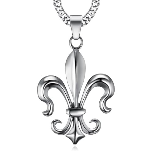 BOBIJOO JEWELRY - Imposant Pendentif Collier Fleur de LYS Acier Argenté Royaliste Templier Chevalier Patriote Chaîne von BOBIJOO JEWELRY