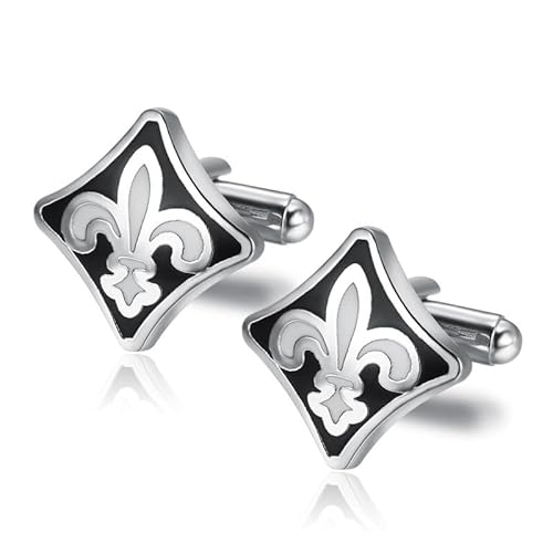 BOBIJOO JEWELRY - Boutons de Manchette Fleur de Lys Argenté Email Blanc Noir Templier Royaliste Patriote von BOBIJOO JEWELRY