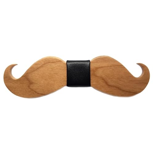 BOBIJOO JEWELRY - Noeud Papillon Bois Erable Forme Moustache Tendance Ecolo Cuir Noir Fait Main von BOBIJOO JEWELRY