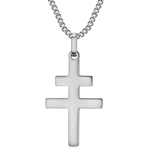 BOBIJOO JEWELRY - Pendentif Collier Croix de Lorraine D'Anjou 30mm Acier Inoxydable Argenté Chaîne von BOBIJOO JEWELRY