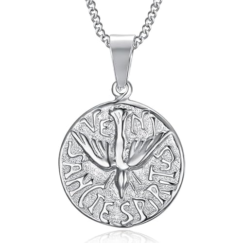 BOBIJOO JEWELRY - Pendentif Collier Médaille Veni Sancte Spiritus Saint Esprit Acier Argenté Chaîne von BOBIJOO JEWELRY