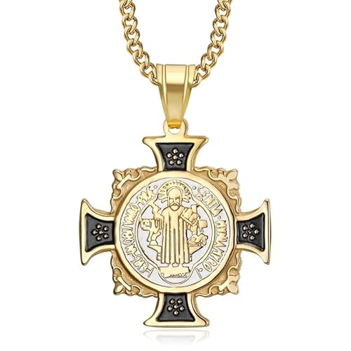 BOBIJOO JEWELRY - Pendentif Croix de Saint Benoît Avec médaille, confectionné en Acier inoxydable doré. Un Symbole sacré Alliant élégance et spiritualité. BOBIJOO JEWELRY - Pendentif Croix de Saint Benoît Avec médaille, confectionné en Acier inoxydable doré. Un Symbole sacré Alliant élégance et spiritualité. von BOBIJOO JEWELRY