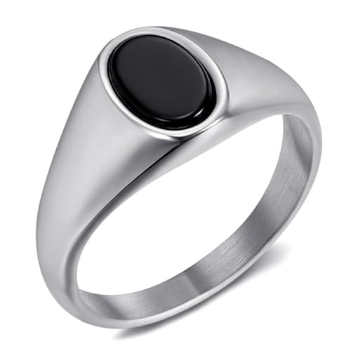 BOBIJOO JEWELRY - Chevalière Bague cabochon Onyx oval 9x6mm Acier inoxydable argenté - 18,5 (8 US) von BOBIJOO JEWELRY