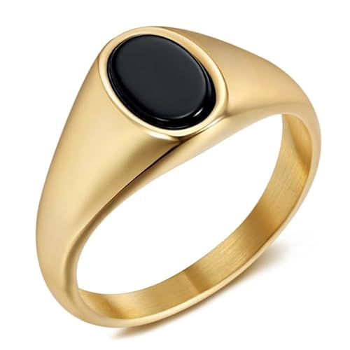 BOBIJOO JEWELRY - Chevalière Bague cabochon Onyx oval 9x6mm Acier inoxydable doréà l'or fin - 19,1 (9 US) von BOBIJOO JEWELRY