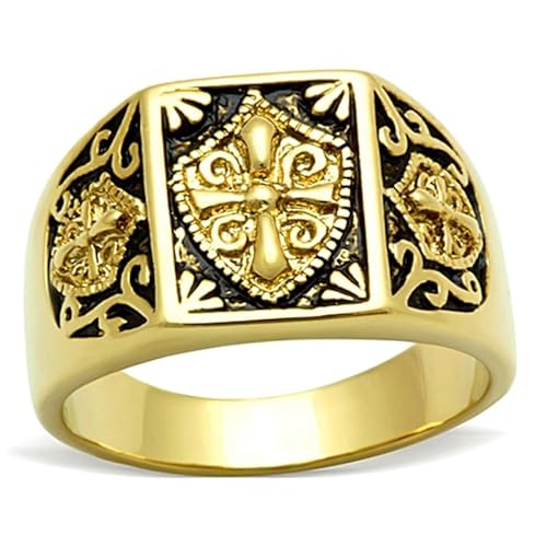 BOBIJOO JEWELRY - Ring Siegelring Herren Damen Stahl Gold Ende Schwarz E-Mail Templer Kreuz Wappen - 21 (11 US), Vergoldet - Edelstahl 316 von BOBIJOO JEWELRY