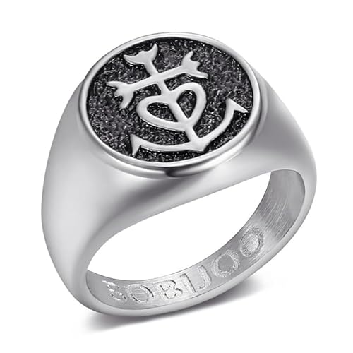 BOBIJOO JEWELRY - Superbe Bague Chevalière Unisexe Homme Femme Acier Croix de Camargue Argentée - 22,6 (13 US) von BOBIJOO JEWELRY