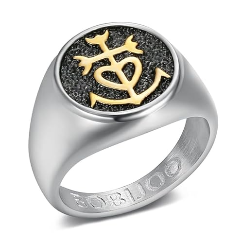 BOBIJOO JEWELRY - Superbe Bague Chevalière Unisexe Homme Femme Acier Croix de Camargue Dorée Or - 22,6 (13 US) von BOBIJOO JEWELRY