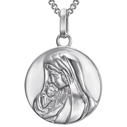 BOBIJOO Jewelry - Anhänger Medaille Halskette Jungfrau mit Jesuskind 25 mm Damen Edelstahl Silber von BOBIJOO JEWELRY