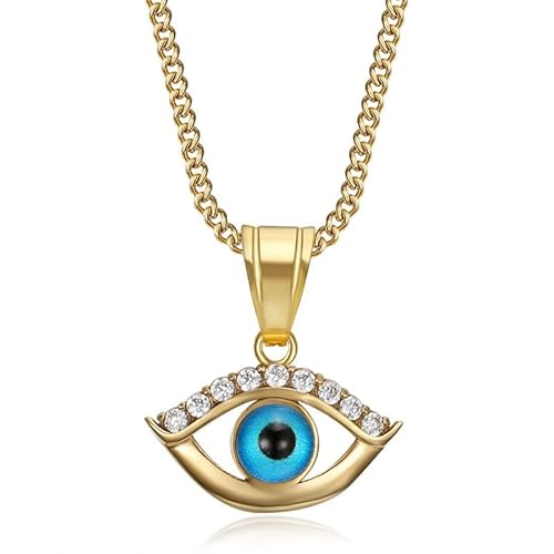 BOBIJOO Jewelry - Anhänger blaues Auge Damen Edelstahl vergoldet mit Zirkonia, Glückssymbol 21 x 12 mm, Kette 45 cm von BOBIJOO JEWELRY