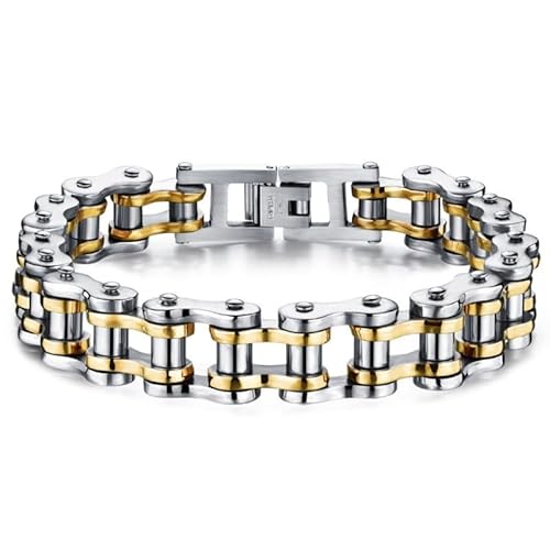 BOBIJOO Jewelry - Armband Motorradkette Silber und Gold - Edelstahl 316L - Moderner Biker-Look von BOBIJOO JEWELRY