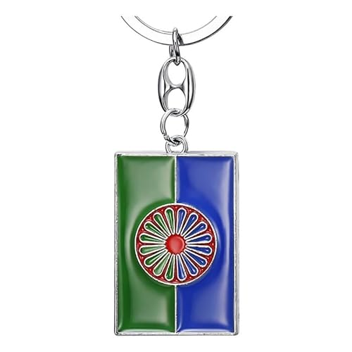BOBIJOO Jewelry - Romany Gypsy Reisenden Flagge Keychain Emailliert Silber Metall Grün Blau Rot von BOBIJOO JEWELRY