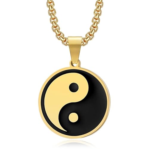 BOBIJOO Jewelry - Yin-Yang-Anhänger für Herren und Damen, 26 mm, Edelstahl, vergoldet, Symbol der Harmonie, Kette 55 cm, One size von BOBIJOO JEWELRY